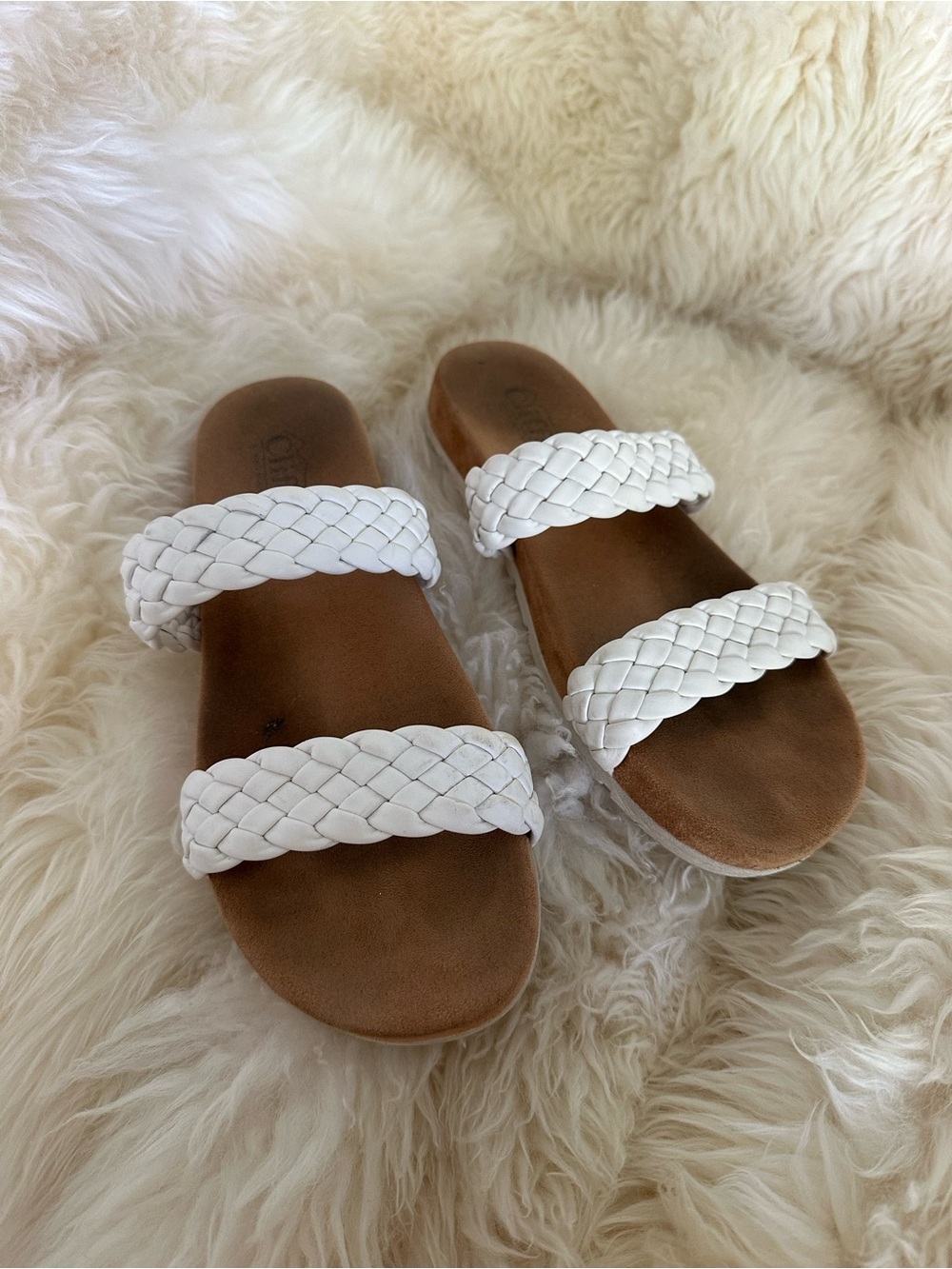 Cliffs By White Mountain Truly Sandals Braided Double-Strap White Slide